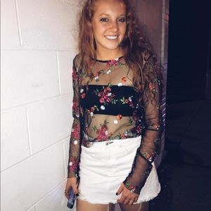 long sleeve see through floral shirt